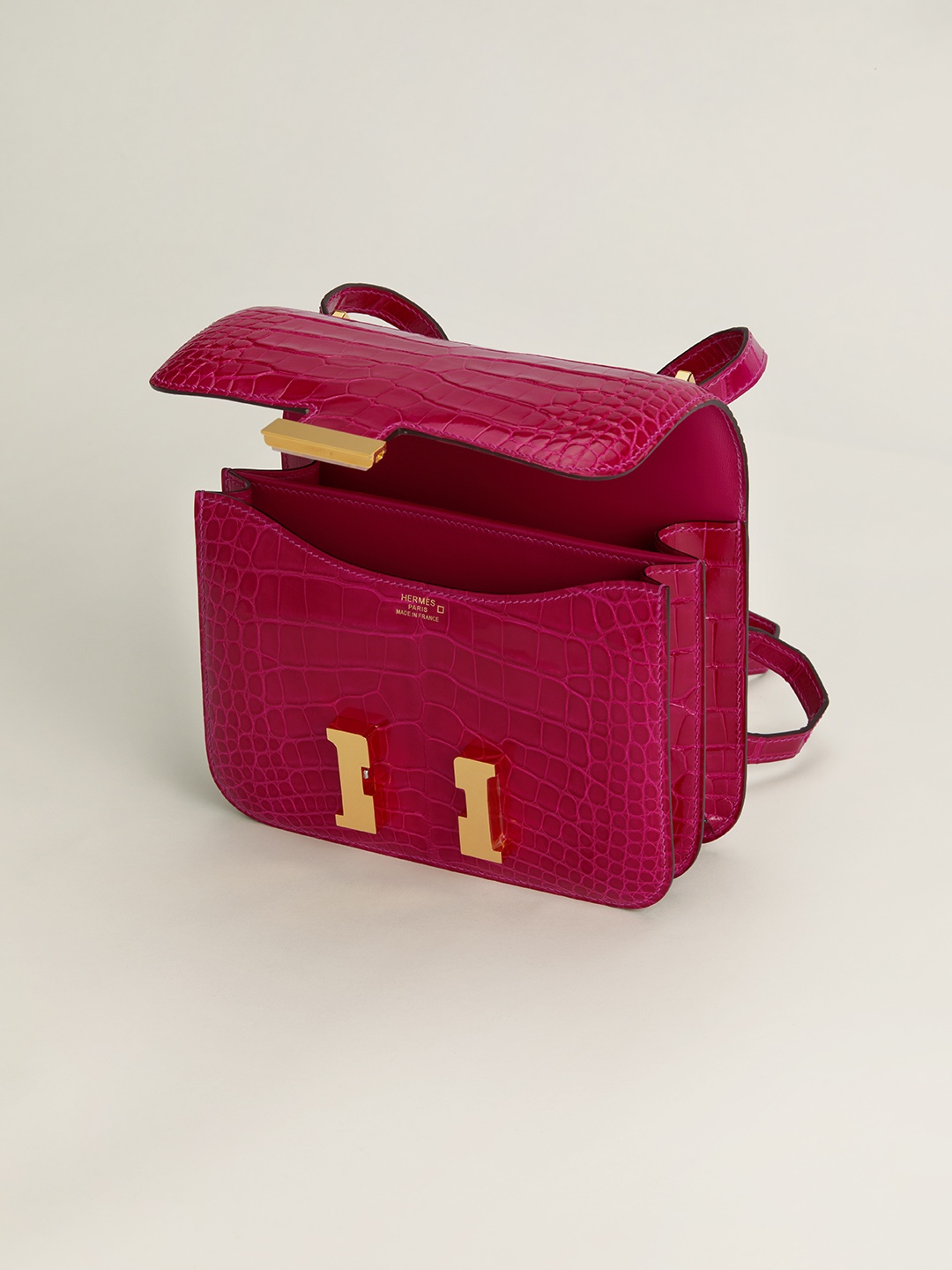 Hermes Constance 18 Mini Handmade Bag In Burgundy Shiny Alligator Crocodile Leather